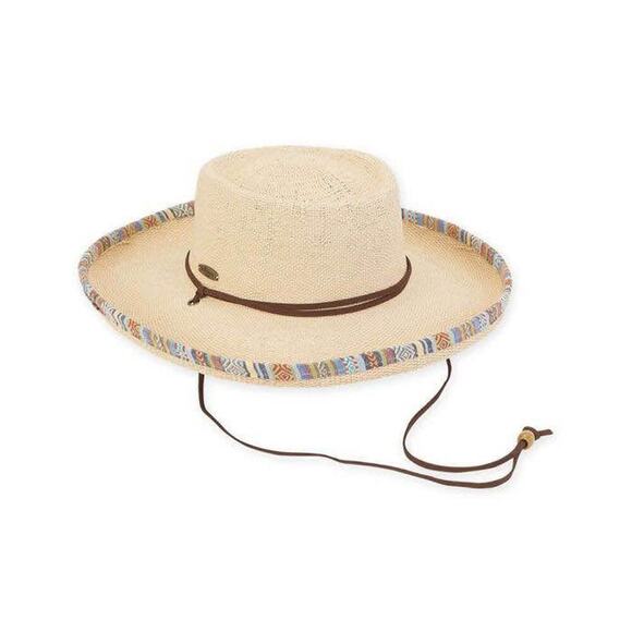 Caribbean Joe Wide Brim Adjustable Bangkok Toyo Gaucho Hat with Aztec Trim - Picture 1 of 7